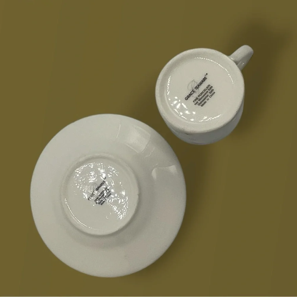 GRACE TEAWARE White Gold Polka Dots 4 Piece Tea DEMITASSE ESPRESSO Set